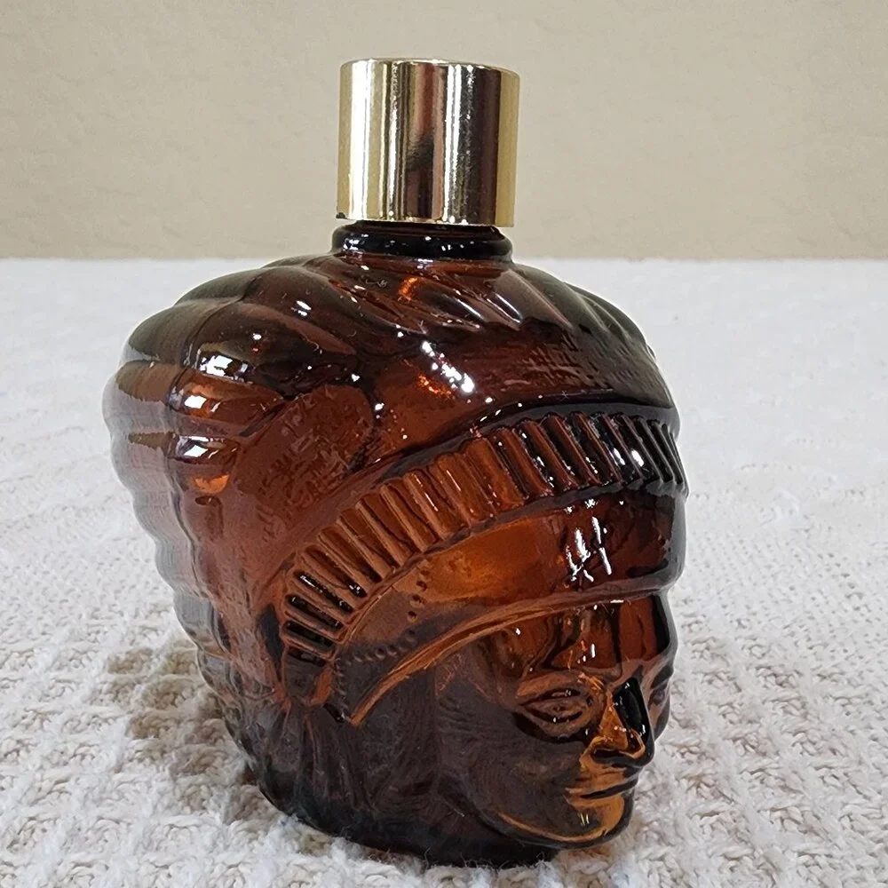Vintage Avon American INDIAN HEADDRESS Spicy Scent Brown Glass Bottle EMPTY